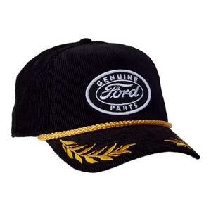 American Needle Ford Genuine Parts Black Corduroy Hat with Gold Embroidery/Rope